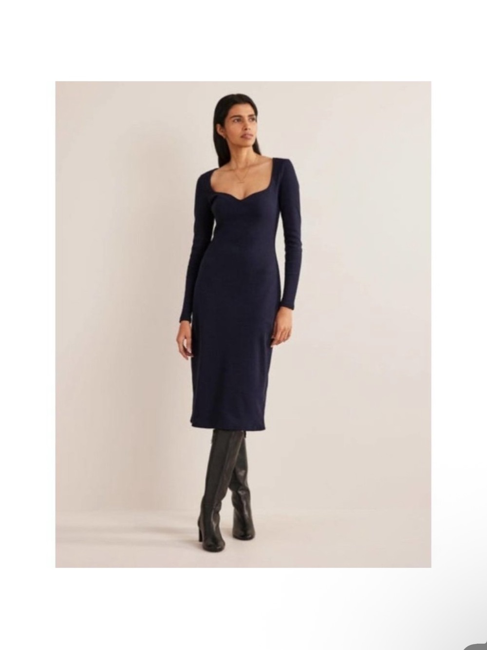 Boden Sweetheart Long Sleeve black Midi Dress NWT